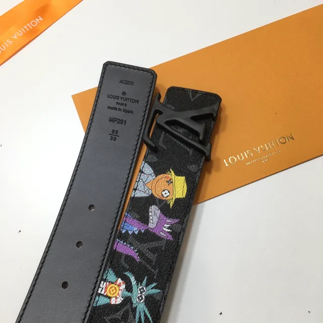 Louis Vuitton Black Multicolor Monogram-Coated Cartoon Graphic Print Leather Belt 5