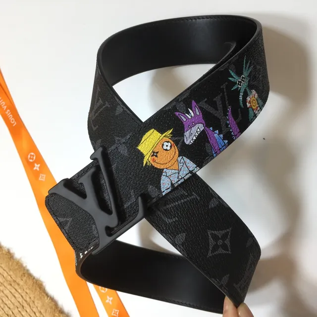 Louis Vuitton Black Multicolor Monogram-Coated Cartoon Graphic Print Leather Belt 6