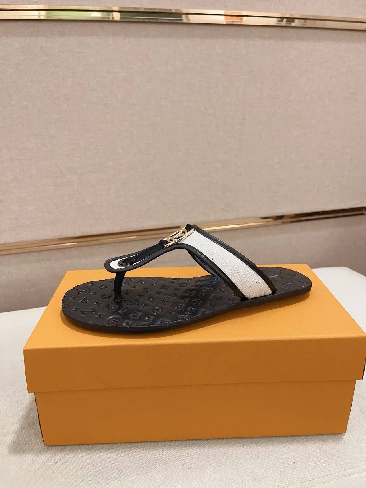 Louis Vuitton Black Multicolor Monogram-Embossed Rubber Sole Metal LV Circle Logo Buckle Slippers 11