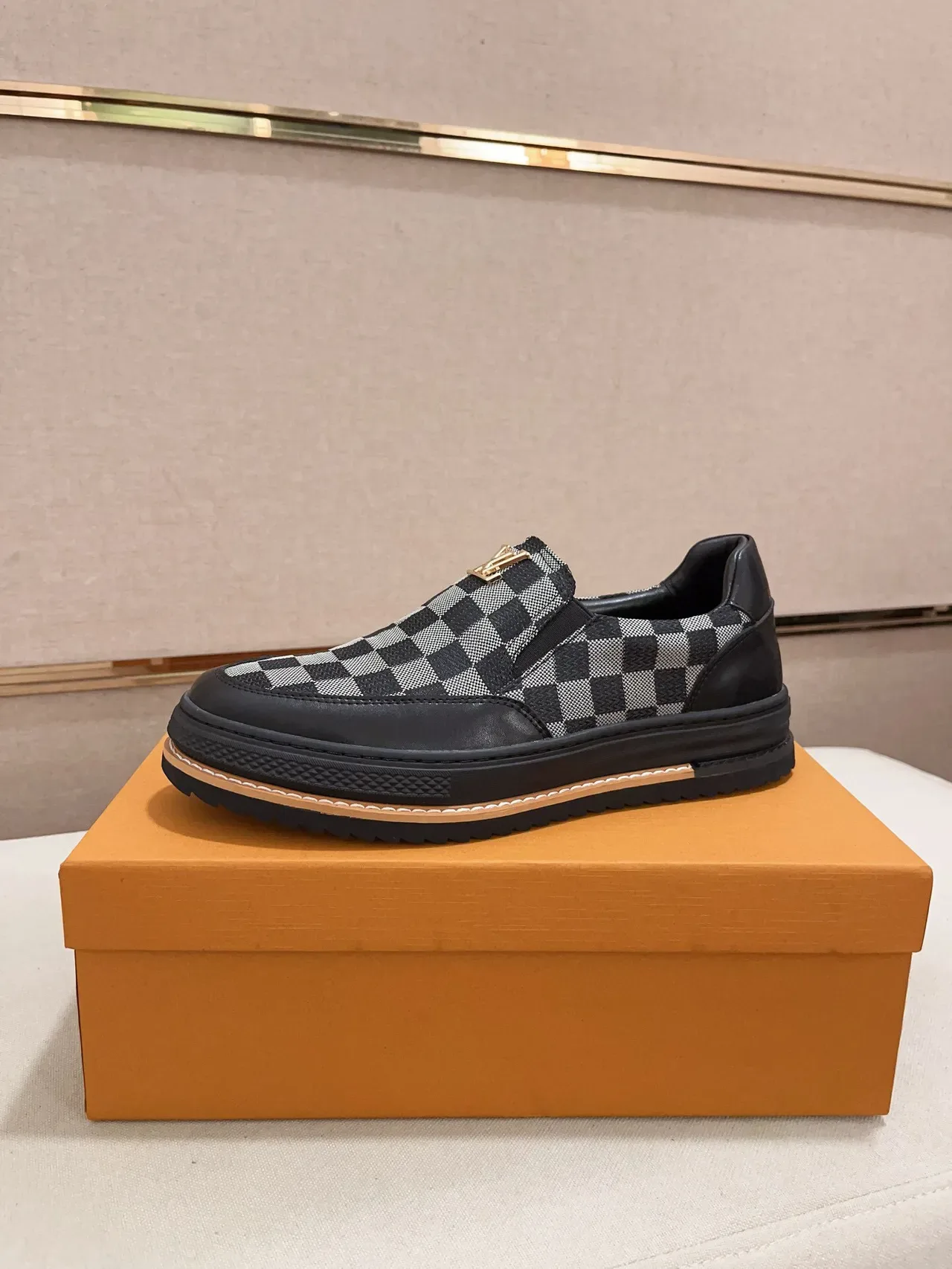 Louis Vuitton Black Multicolor Slip-On Damier Check Canvas Loafer 1