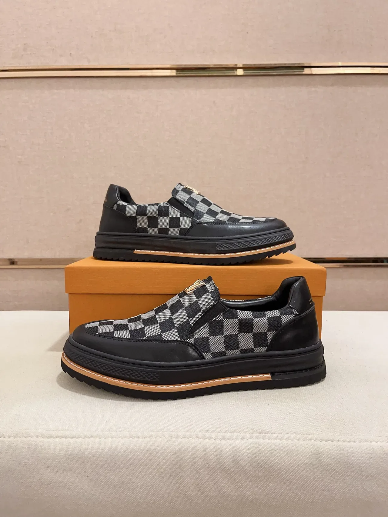 Louis Vuitton Black Multicolor Slip-On Damier Check Canvas Loafer 6