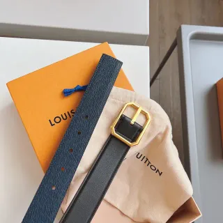Louis Vuitton Black Navy Reversible-Style Octagonal Gold Buckle Leather Belt
