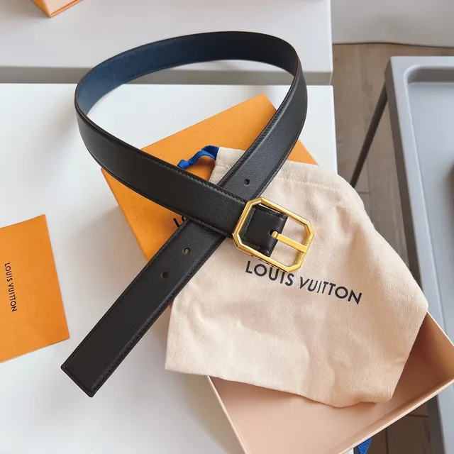 Louis Vuitton Ceinture en cuir Noir Marine Style Réversible Octagonal Boucle Or 6