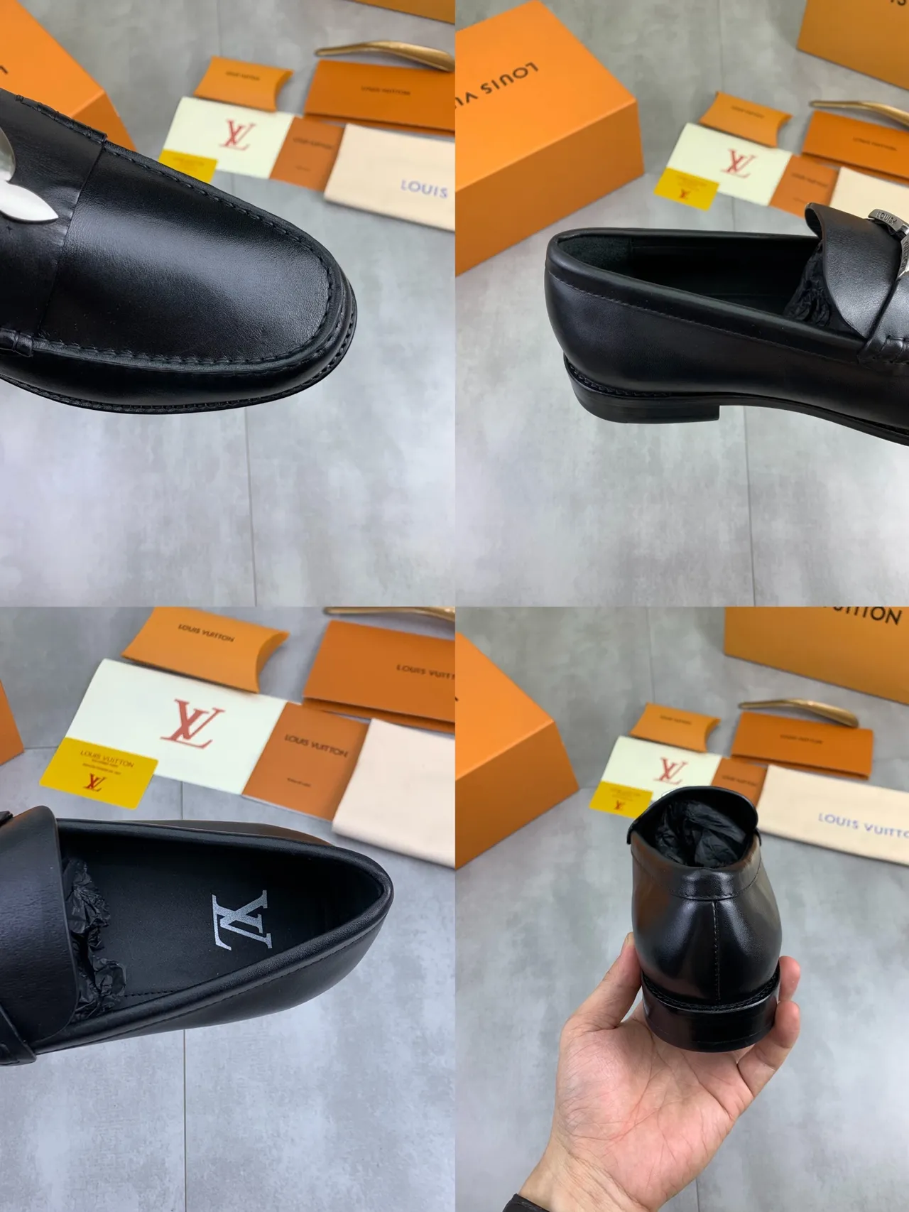 Louis Vuitton Black Silver Polished Leather Metal Twist-Lock Ornament Loafer 2