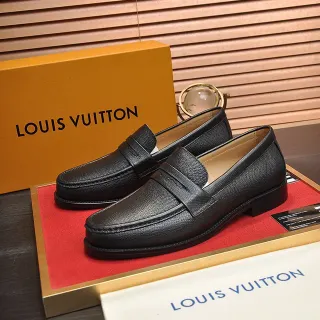 Louis Vuitton 黑色纹理皮革便士带乐福鞋