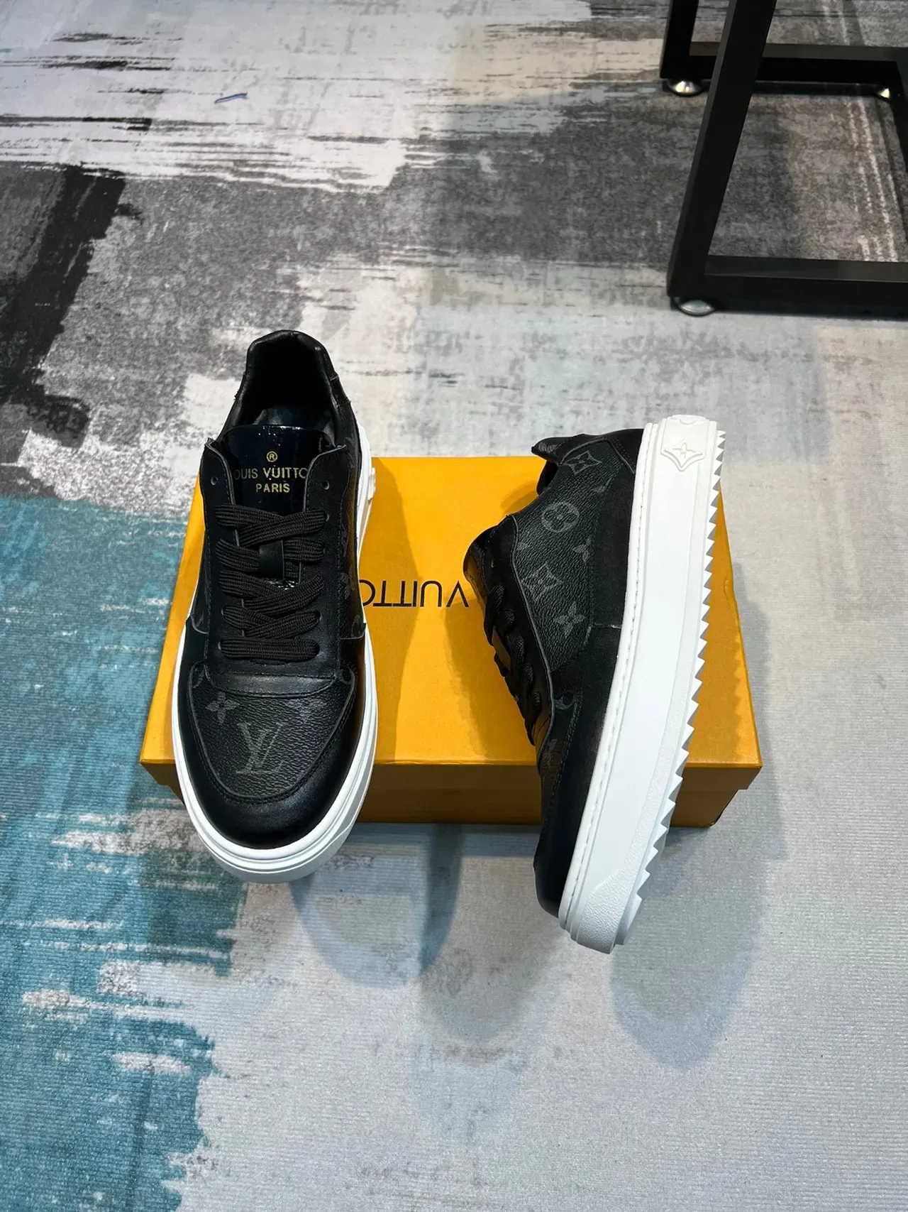 Louis Vuitton Black White Monogrammed Leather Platform Sole Lifestyle Sneakers 4