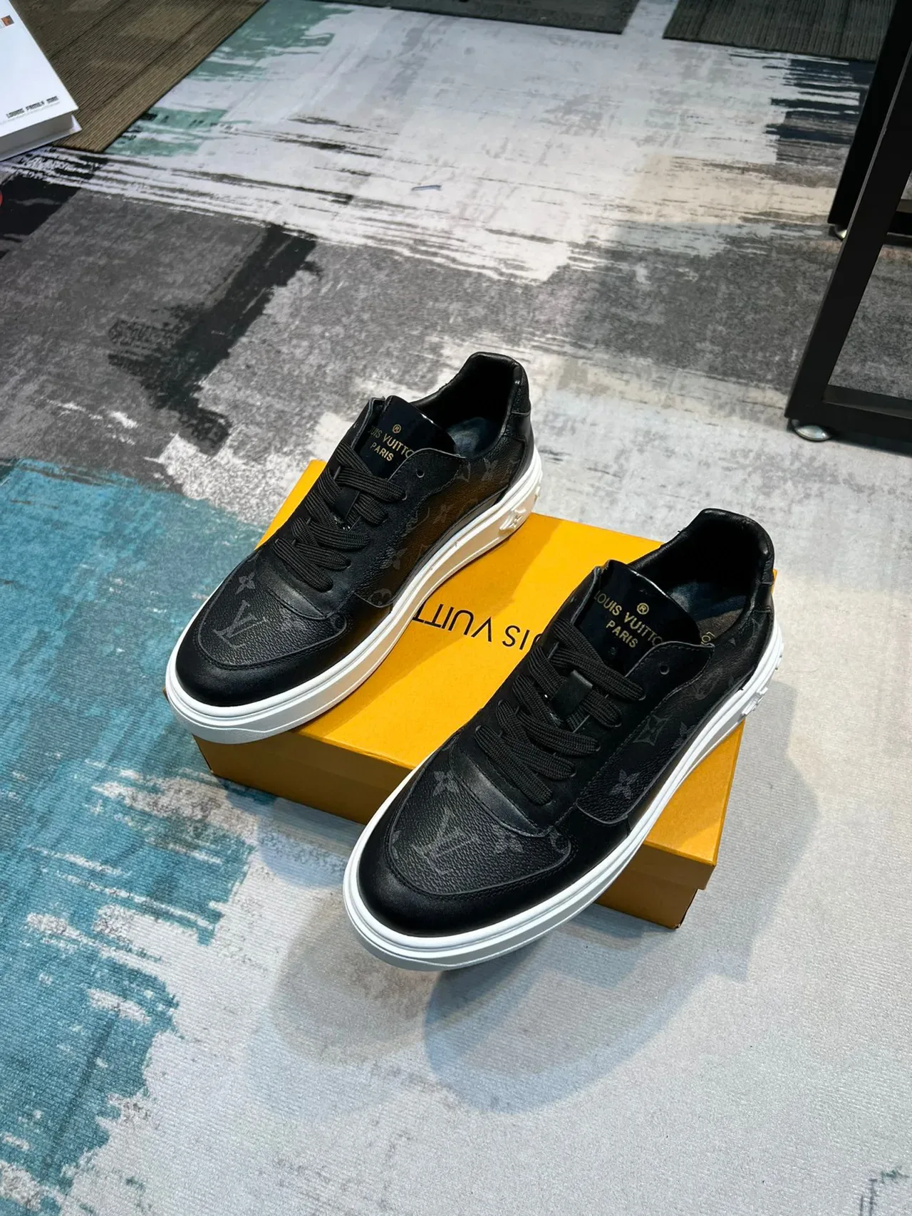 Louis Vuitton Black White Monogrammed Leather Platform Sole Lifestyle Sneakers 5