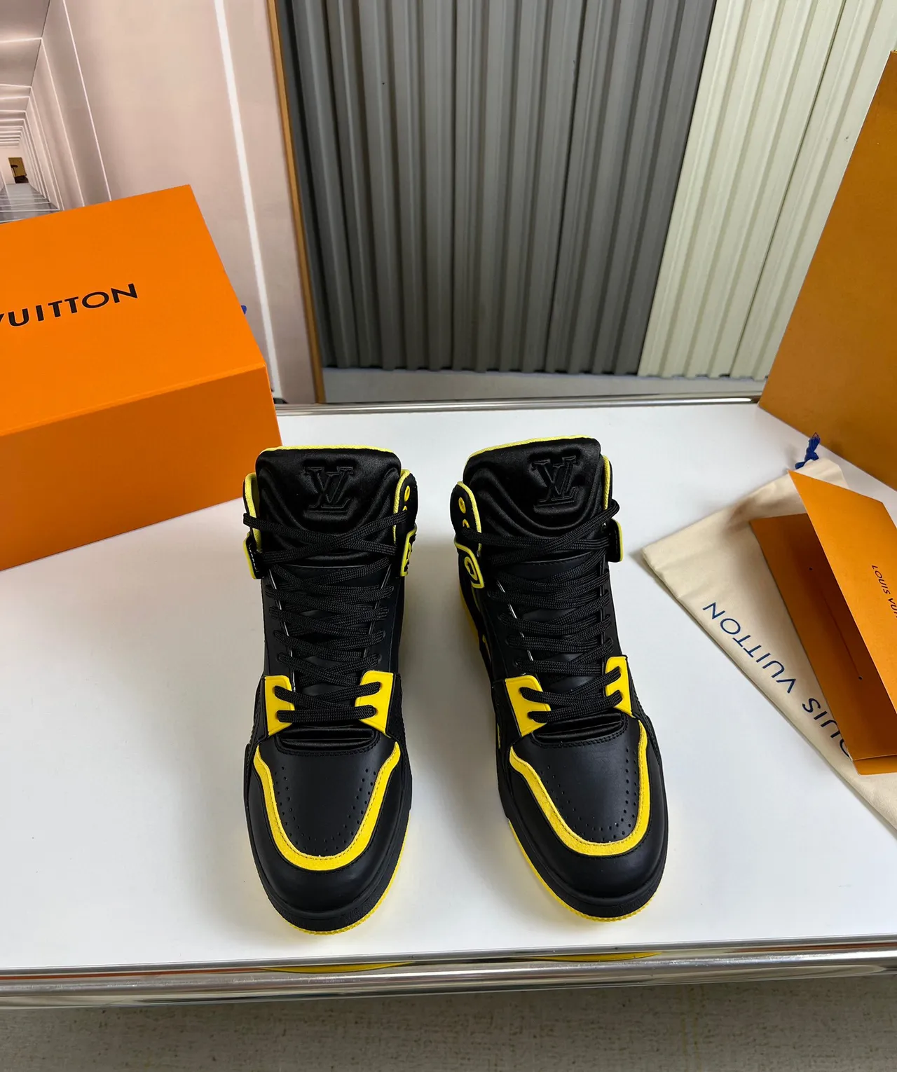 Louis Vuitton Black Yellow High-Top Monogrammed Lifestyle Sneakers 4