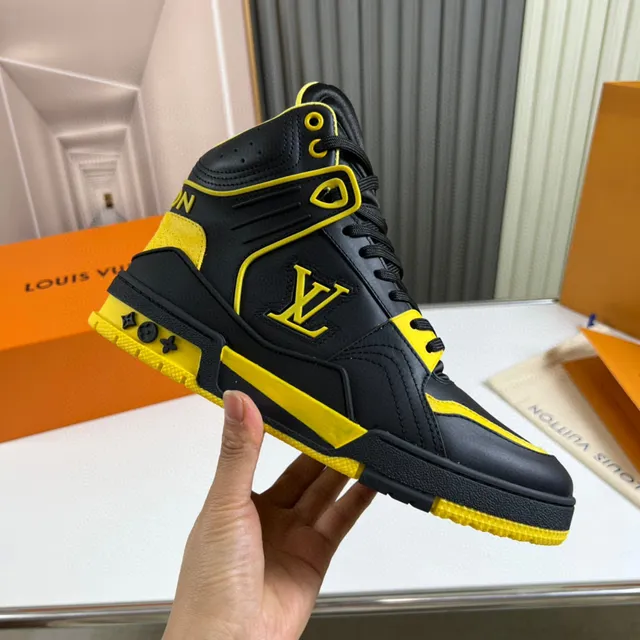 Louis Vuitton Black Yellow High-Top Monogrammed Lifestyle Sneakers 5