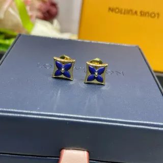Louis Vuitton Blue Gold Square-Frame Enamel Flower Earrings