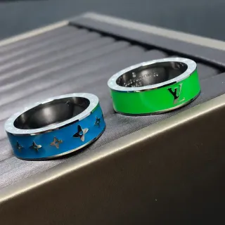 Louis Vuitton Blue Green Wide-Band Enamel-Inlaid Ring