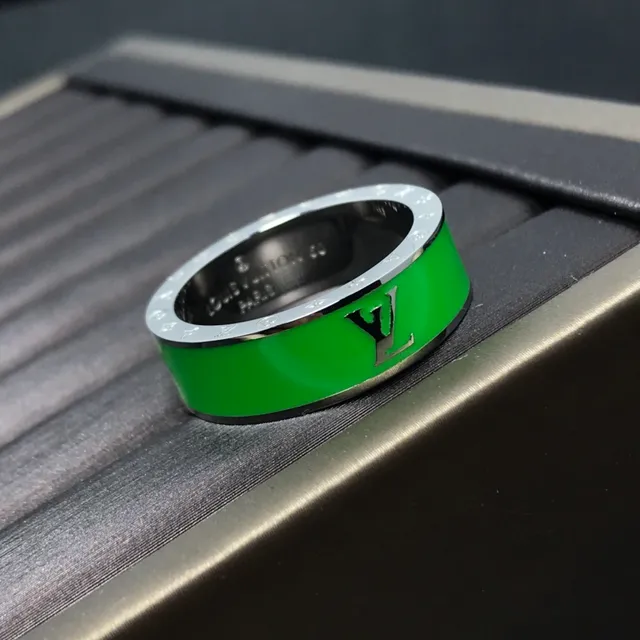 Louis Vuitton Bague à large bande incrustée d'émail bleu vert 4