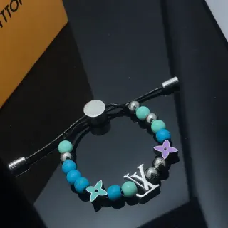 Louis Vuitton Blue Purple Beaded Cord Adjustable Sliding Clasp Bracelet