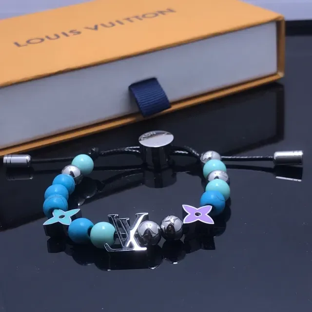 Louis Vuitton Blue Purple Beaded Cord Adjustable Sliding Clasp Bracelet 3