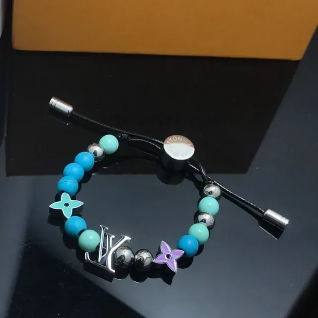 Louis Vuitton Blue Purple Beaded Cord Adjustable Sliding Clasp Bracelet 5