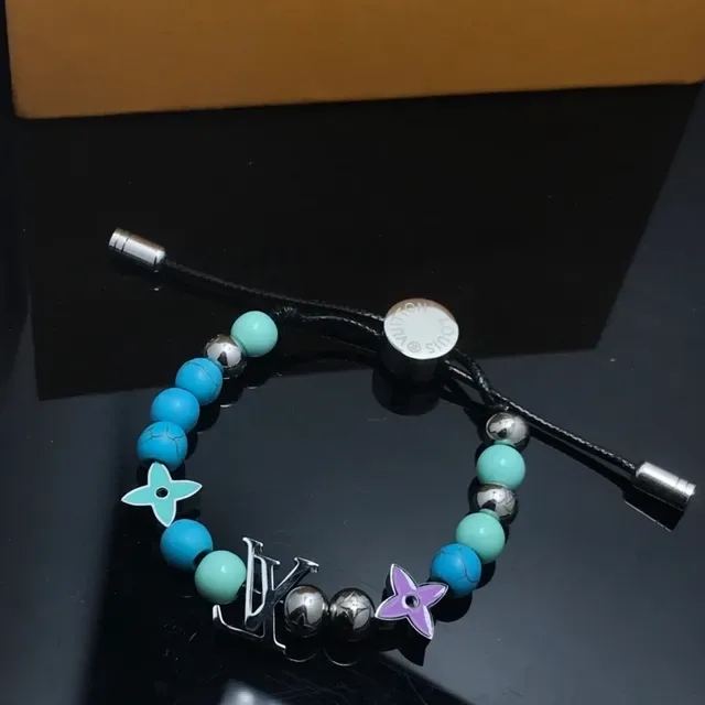 Louis Vuitton Blue Purple Beaded Cord Adjustable Sliding Clasp Bracelet 6