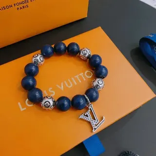 Louis Vuitton Blue Silver Beaded Monogram Charm Bracelet