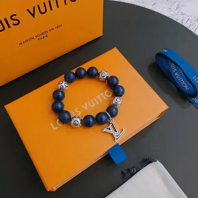 Louis Vuitton Blue Silver Beaded Monogram Charm Bracelet 2