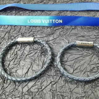 Louis Vuitton Braided Leather Dark Gray-Blue Bracelets