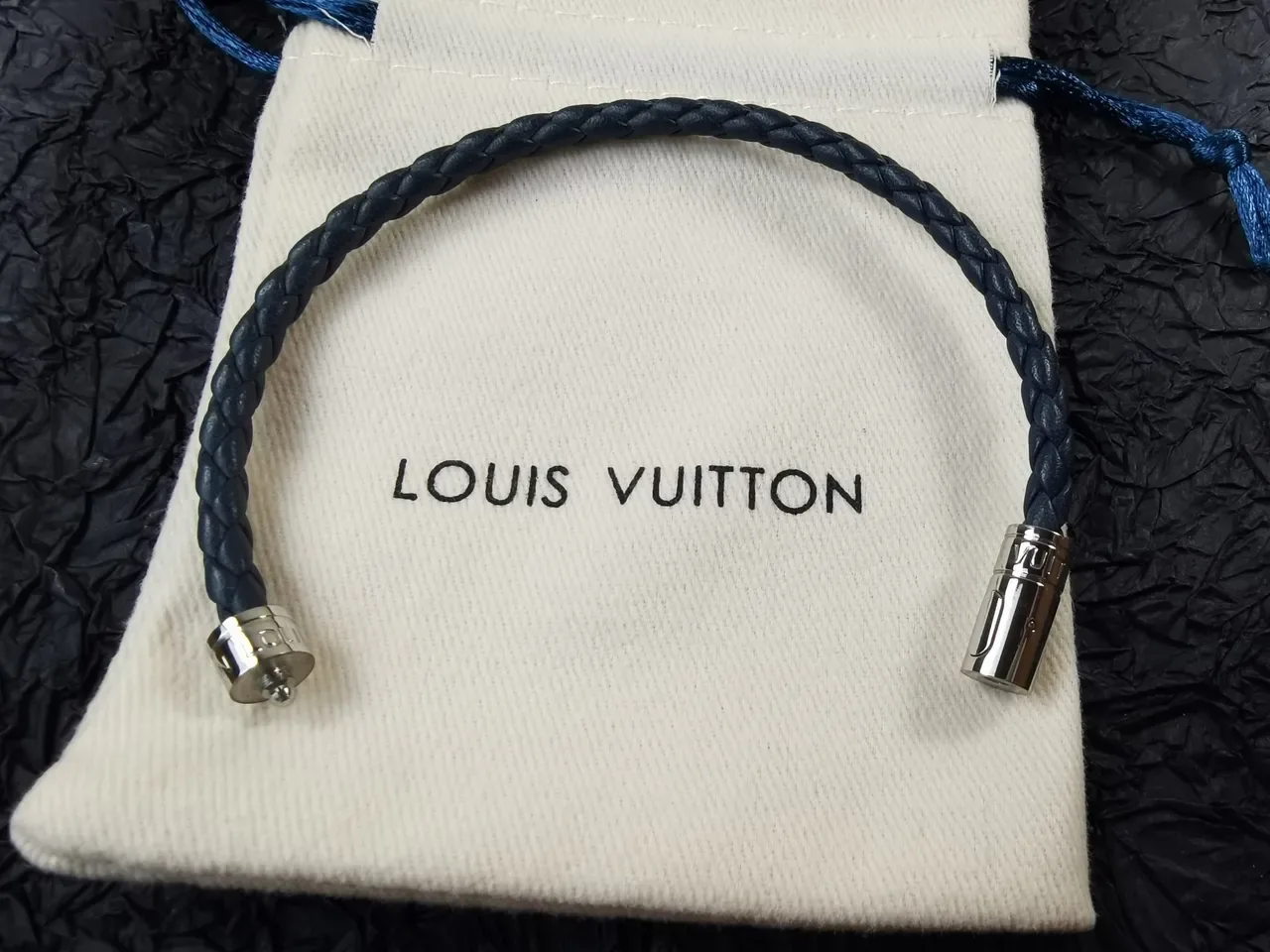 Louis Vuitton Braided Leather Dark Gray-Blue Bracelets 3