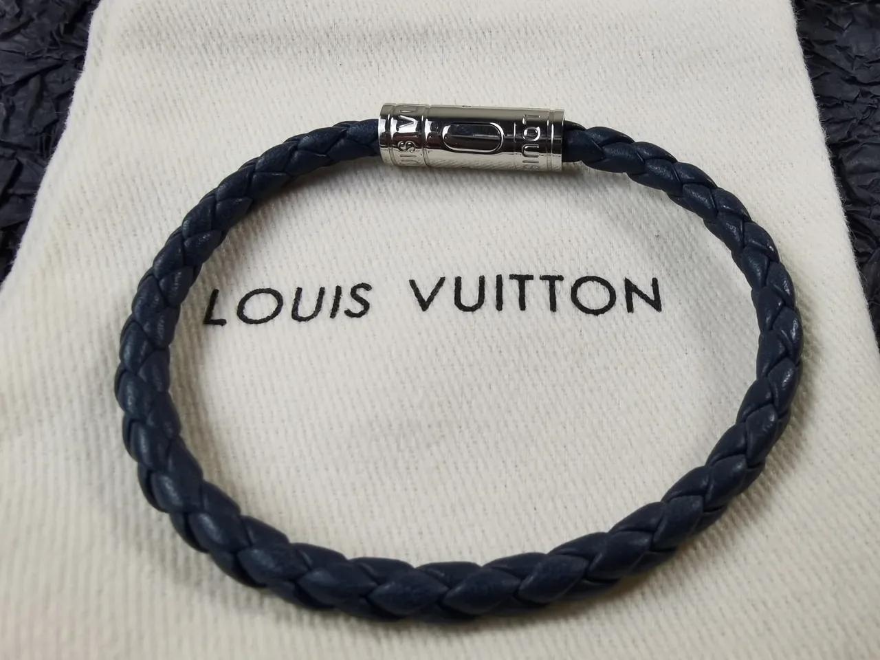 Louis Vuitton Braided Leather Dark Gray-Blue Bracelets 4