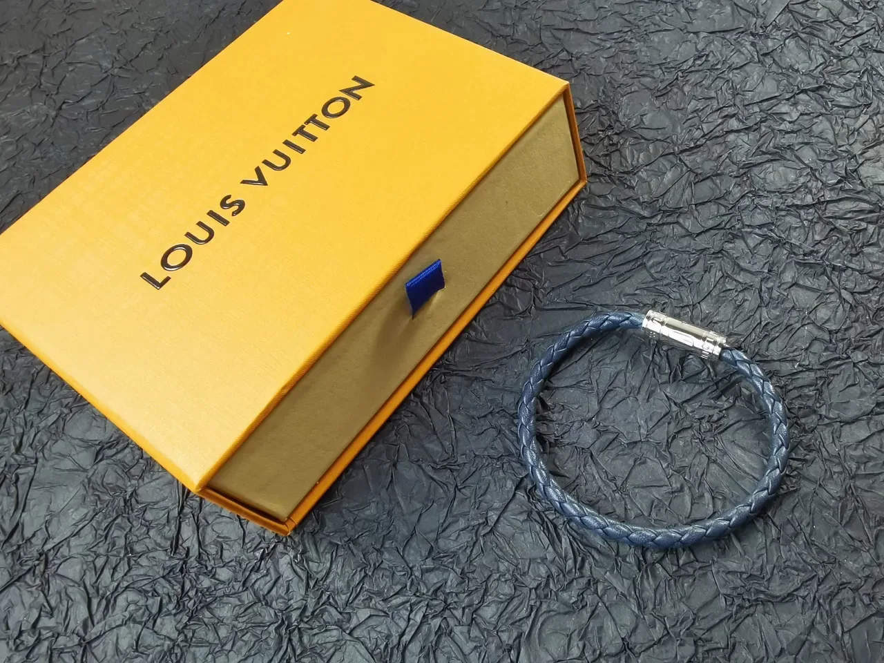 Louis Vuitton Braided Leather Dark Gray-Blue Bracelets 5