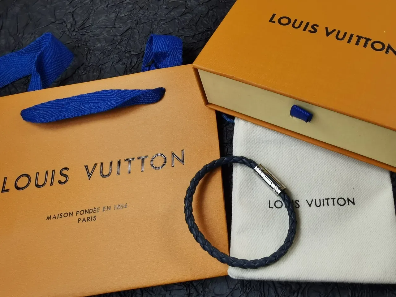 Louis Vuitton Braided Leather Dark Gray-Blue Bracelets 7