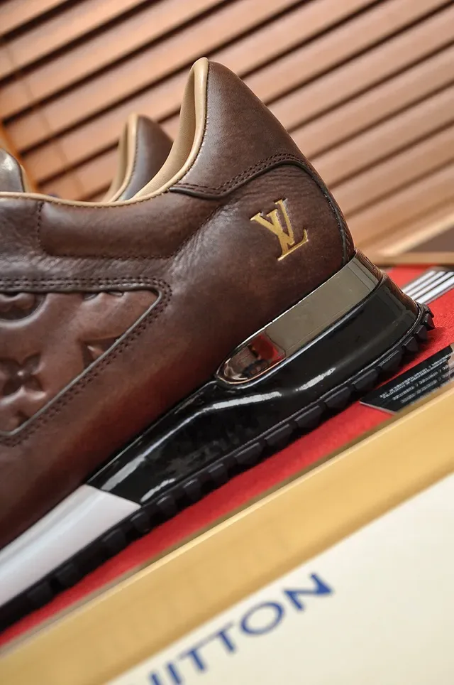 Louis Vuitton Marron Beige Monogram Embossed Cuir Sneakers Lifestyle 2
