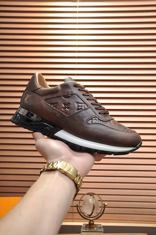 Louis Vuitton Marron Beige Monogram Embossed Cuir Sneakers Lifestyle 8