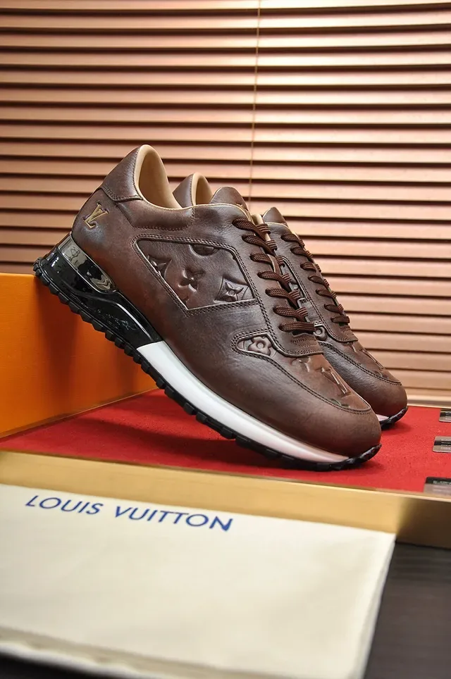 Louis Vuitton Marron Beige Monogram Embossed Cuir Sneakers Lifestyle 9