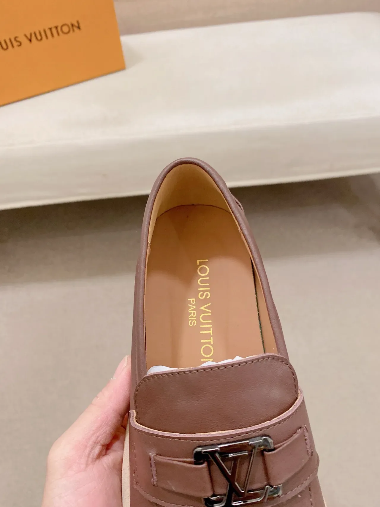 Louis Vuitton Brown Beige Leather Buckle Strap Loafer 4