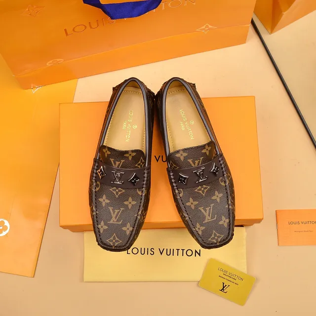 Louis Vuitton Brown Beige Monogram Canvas Leather Strap Loafer 2