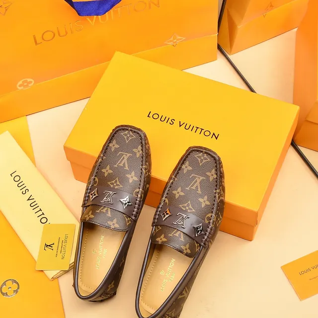 Louis Vuitton Brown Beige Monogram Canvas Leather Strap Loafer 4