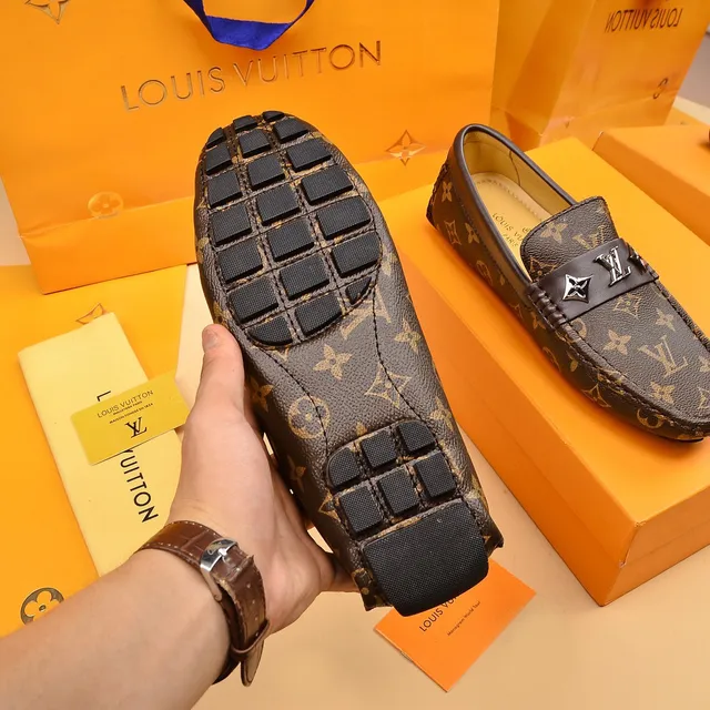 Louis Vuitton Brown Beige Monogram Canvas Leather Strap Loafer 5