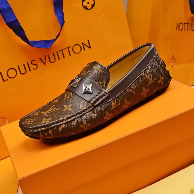 Louis Vuitton Brown Beige Monogram Canvas Leather Strap Loafer 6