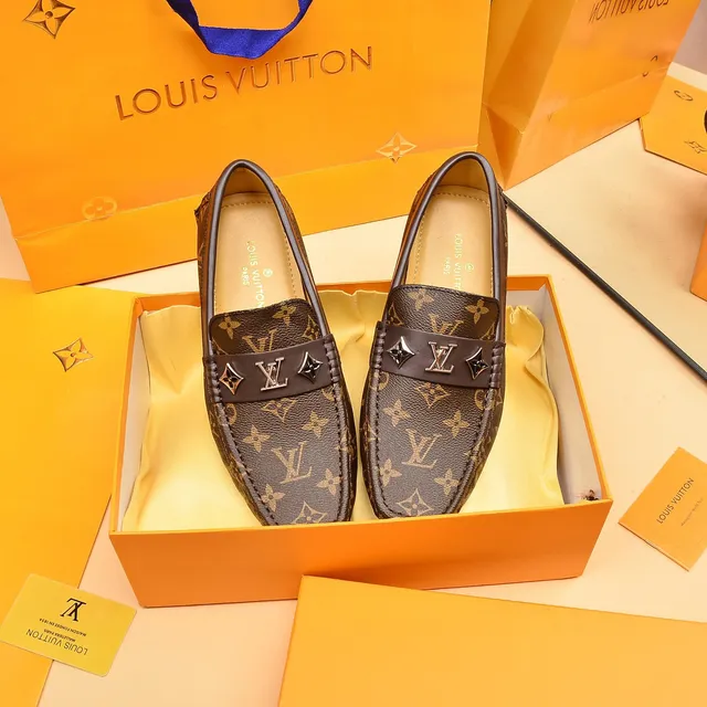 Louis Vuitton Brown Beige Monogram Canvas Leather Strap Loafer 9