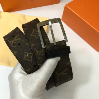 Louis Vuitton Brown Black Monogram-Coated Canvas Silver-Tone Rectangular Buckle Leather Belt