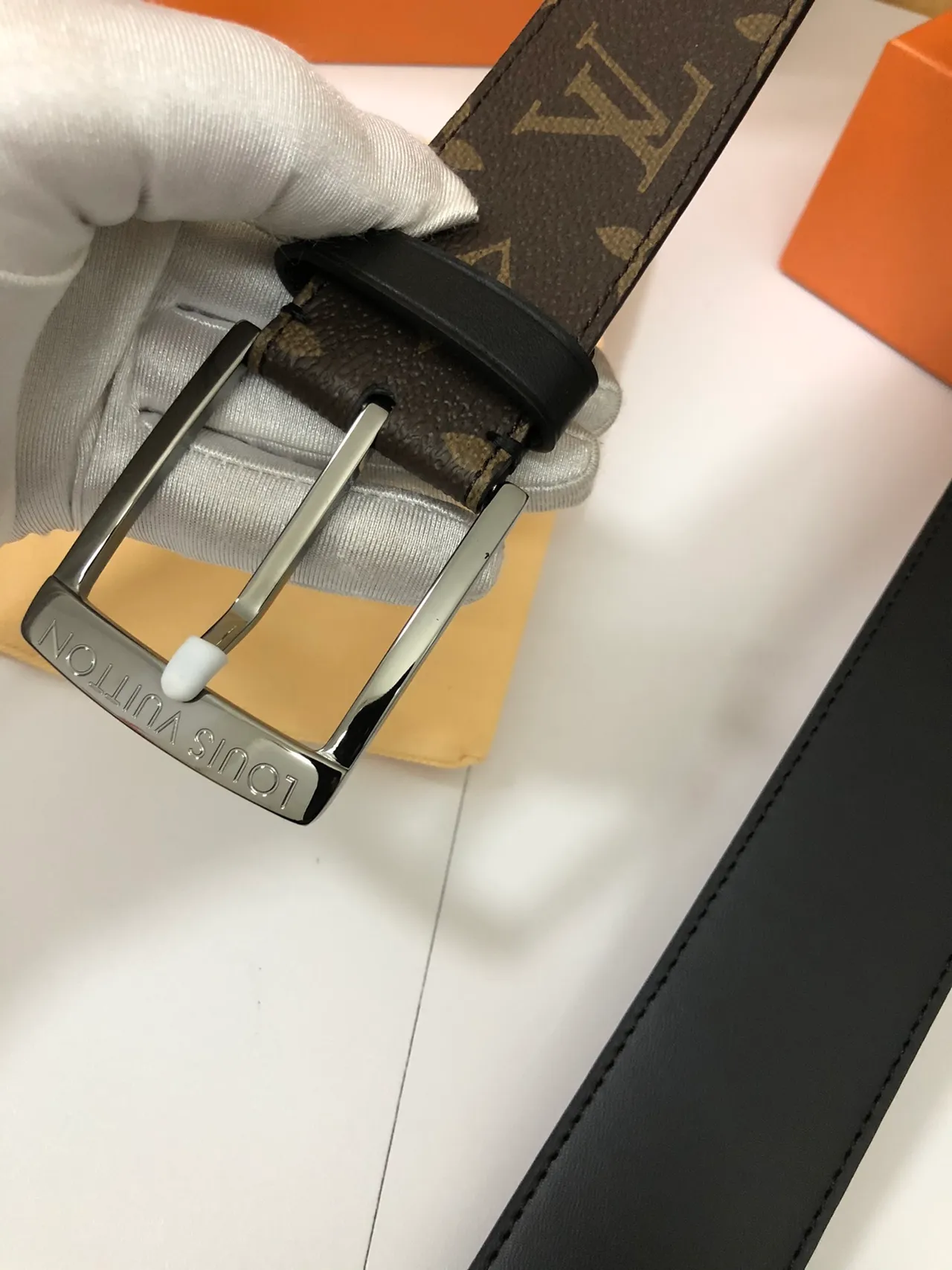 Louis Vuitton Brown Black Monogram-Coated Canvas Silver-Tone Rectangular Buckle Leather Belt 2