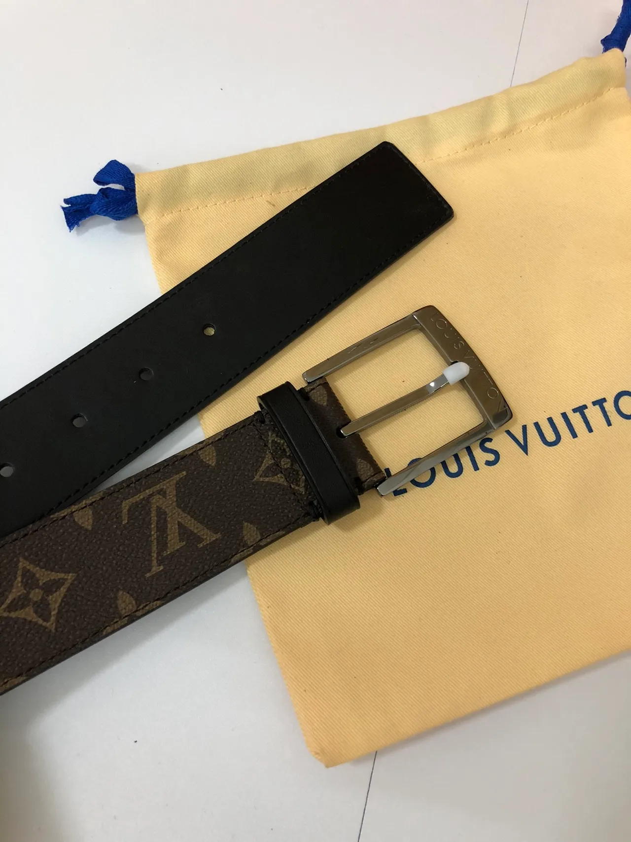 Louis Vuitton Brown Black Monogram-Coated Canvas Silver-Tone Rectangular Buckle Leather Belt 6