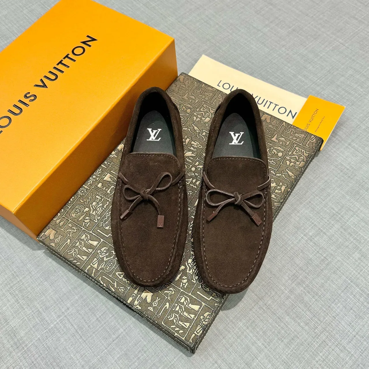 Louis Vuitton Brown Black Suede Upper Moccasin Toe Loafer 6