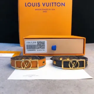 Louis Vuitton Brown Black Wide Leather Band Gold-Tone LV Monogram Buckle Bracelet