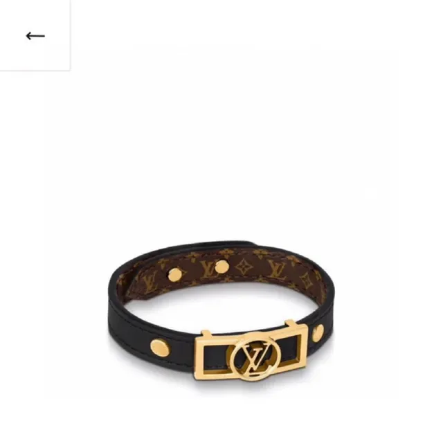 Louis Vuitton Brown Black Wide Leather Band Gold-Tone LV Monogram Buckle Bracelet 8