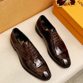 Louis Vuitton Brown Croc-Embossed Cap-Toe Oxford Shoes