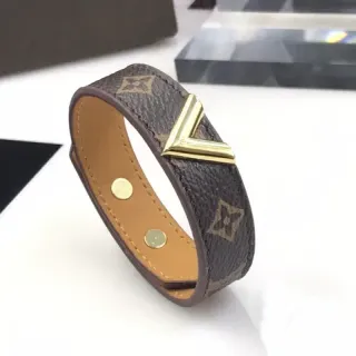 Louis Vuitton سوار بني ذهبي مونوغرام كانفاس V-Clasp