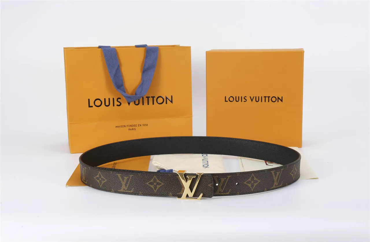 Louis Vuitton بني ذهبي Monogram-Coated Canvas مصقول LV إبزيم حزام جلد 2