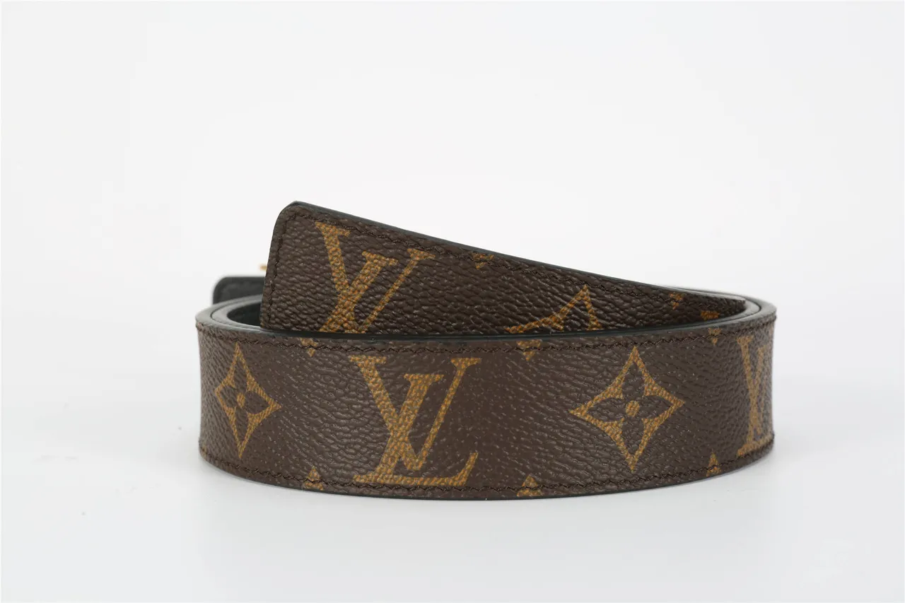 Louis Vuitton بني ذهبي Monogram-Coated Canvas مصقول LV إبزيم حزام جلد 4