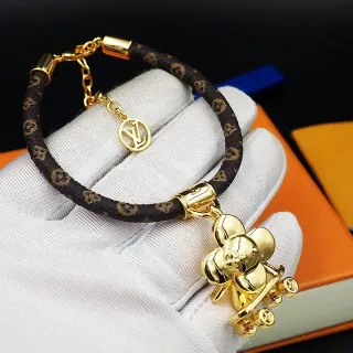 Louis Vuitton Brown Gold Monogrammed Leather Cord Hardware Bracelet