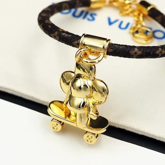 Louis Vuitton Brown Gold Monogrammed Leather Cord Hardware Bracelet 2