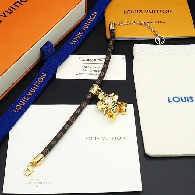 Louis Vuitton Brown Gold Monogrammed Leather Cord Hardware Bracelet 3