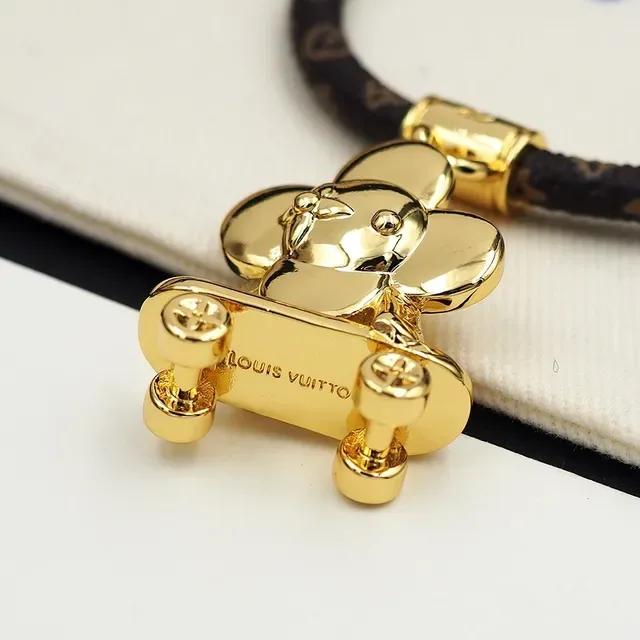 Louis Vuitton Brown Gold Monogrammed Leather Cord Hardware Bracelet 4